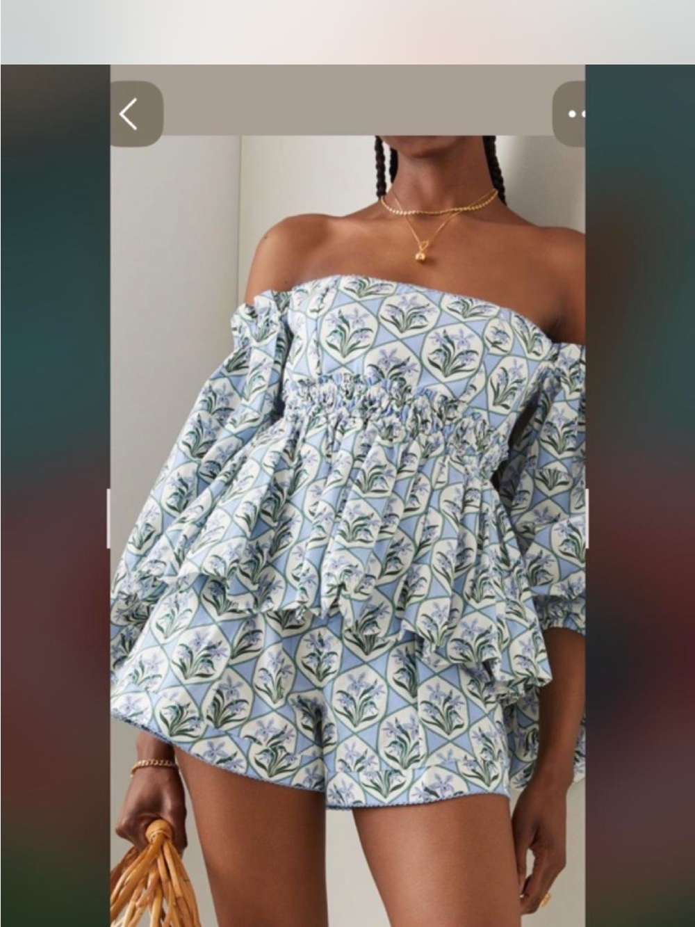 Off-Shoulder Floral Peasant Top in Light Blue